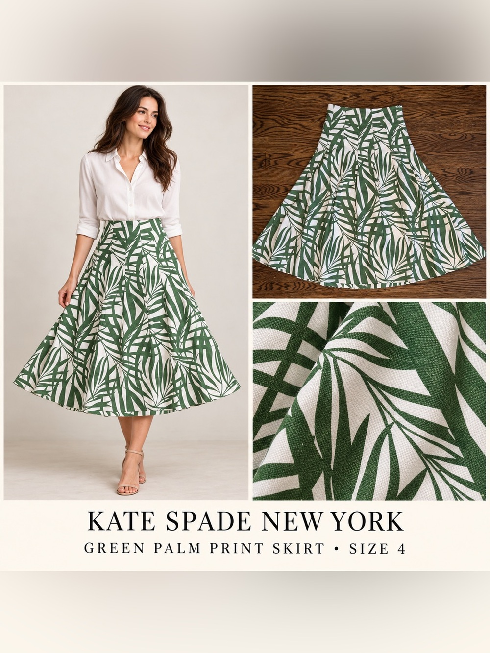 kate spade new york Green Palm Print Flared Skirt Size 4